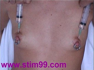 Injection Saline in Breast Nipples Pumping Tits & Vibrator